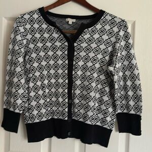 Talbots 3/4 Sleeve Cardigan Petite M Black/White